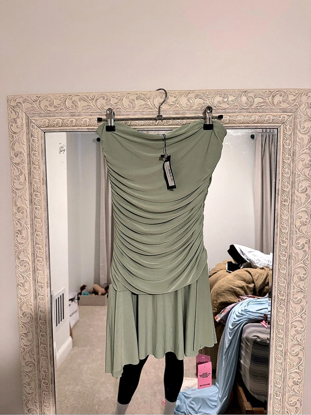 PrettyLittleThing Sage Double Layer Soft Touch Asymmetric Dropped Waist Maxi